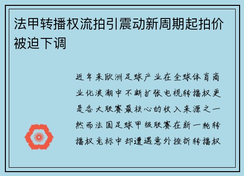 法甲转播权流拍引震动新周期起拍价被迫下调